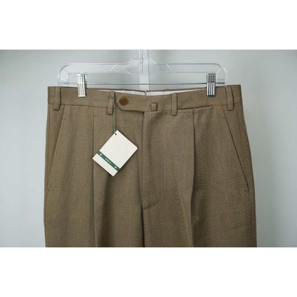 Luigi Borrelli Medium Brown Woven 100% Wool Pants Sz 34 NEW